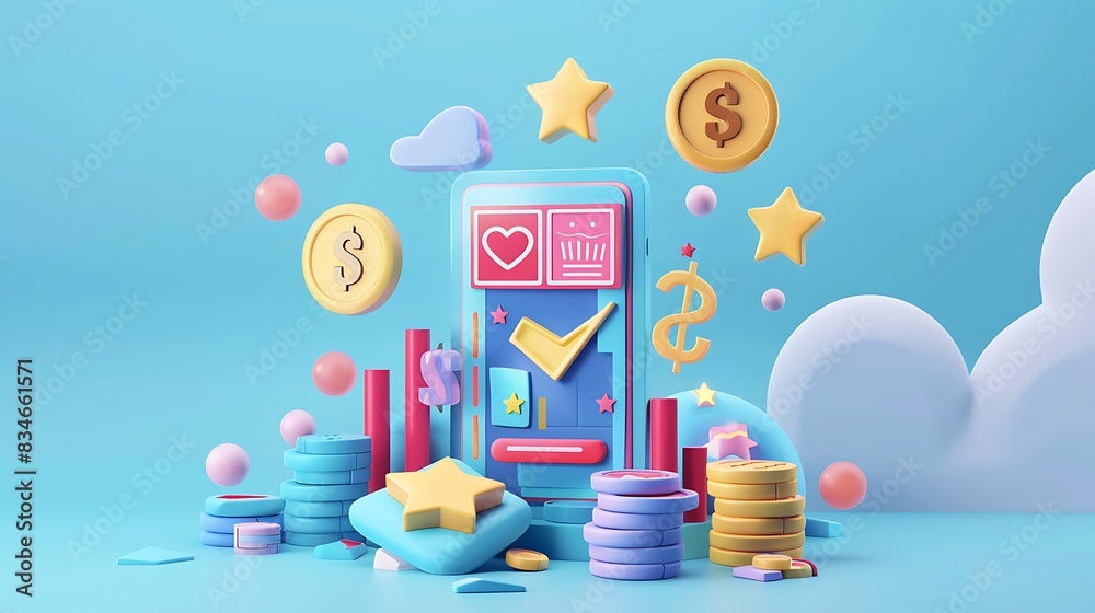 Engaging Gamification Interface: Earn, Track Progress, 3D Render Engaging Gamification Interface: Earn, Track Progress, 3D Render