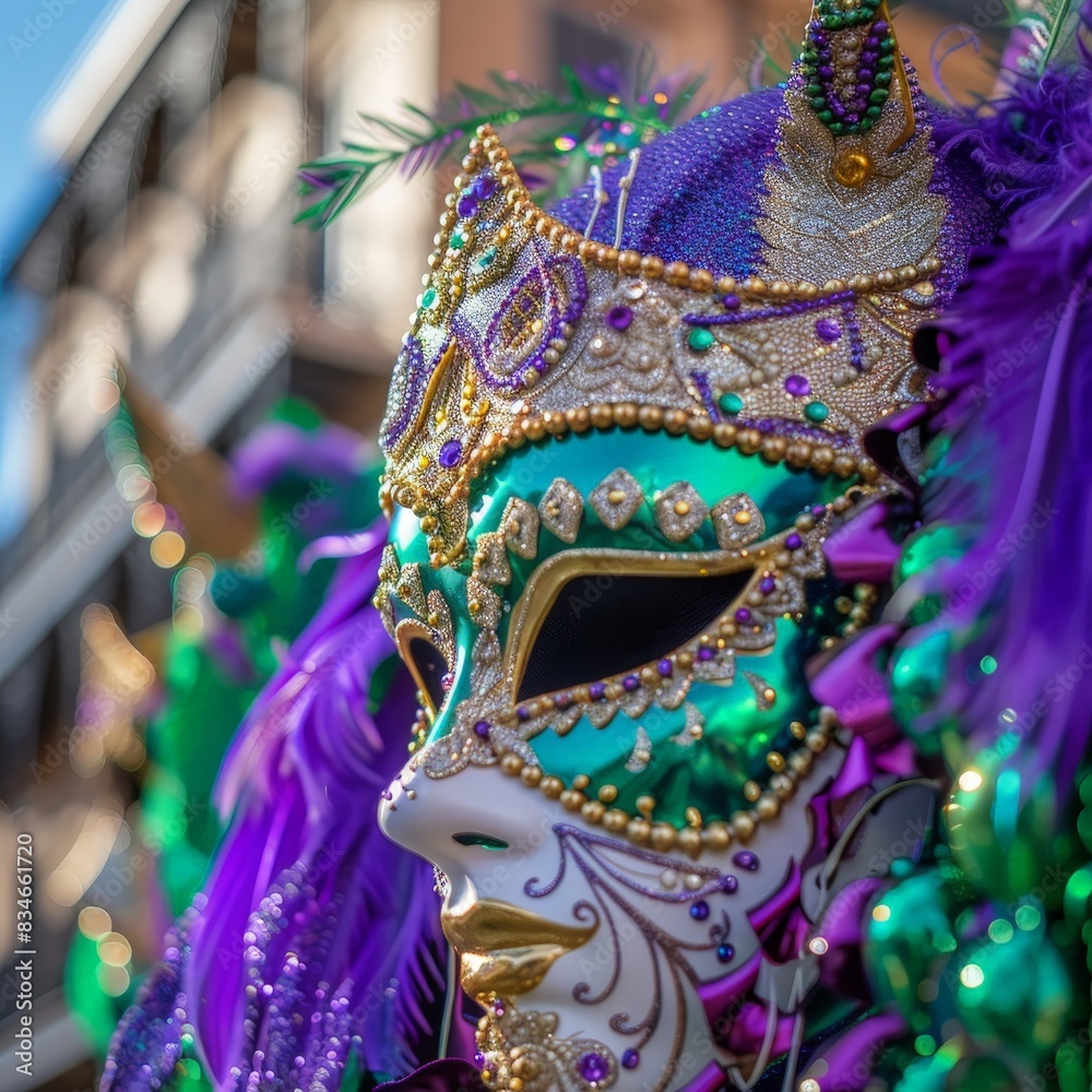 Fototapeta premium Vibrant mardi gras carnival costume with ornate mask