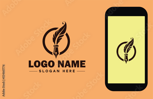 fountain pen icon Ink pen Quill pen Writing pen flat logo sign symbol editable vector