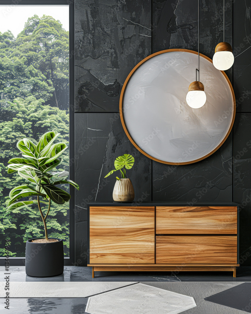 Modern cupboard next to a window in an luxury interiors composition in contrasting tones. Modern cupboard next to a window in an luxury interiors composition in contrasting tones.