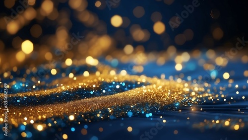 Blue and gold soft bokeh background for new year eve. photo