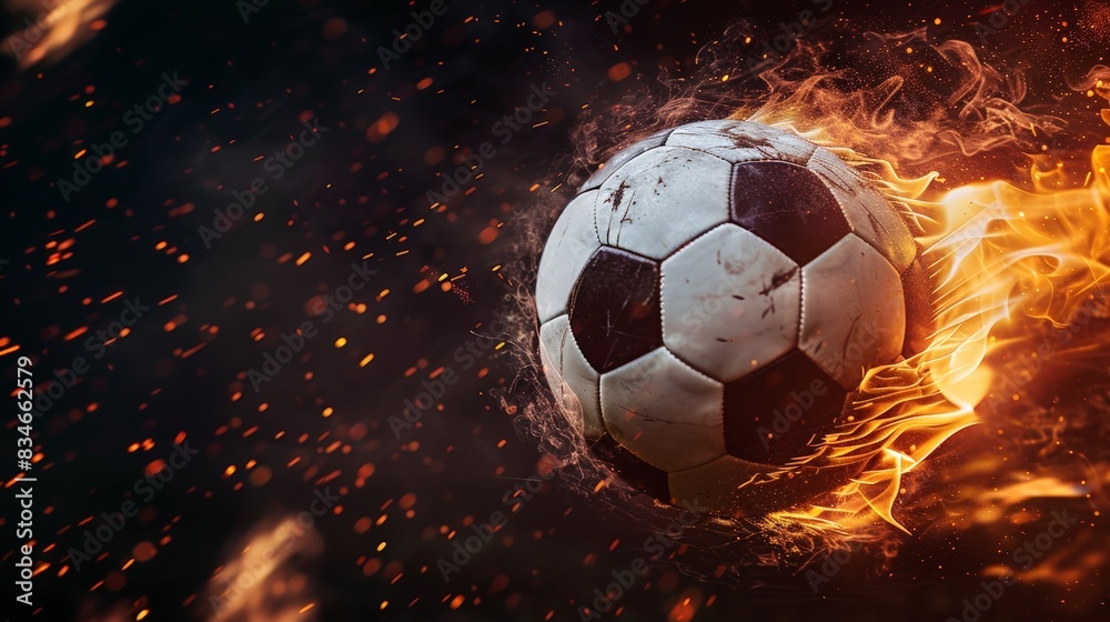 Naklejka premium Flaming soccer ball in motion