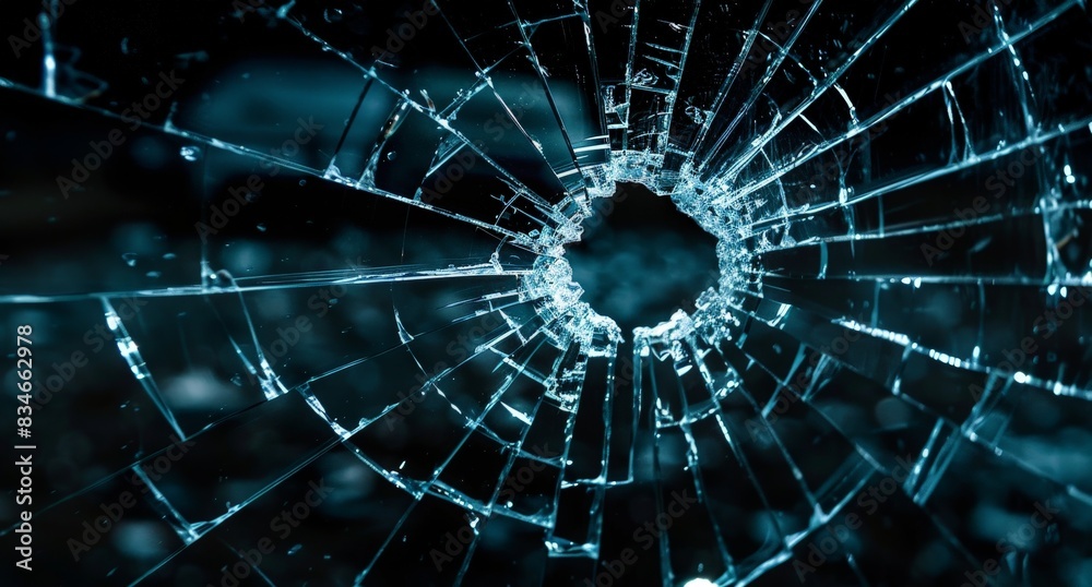 Fototapeta premium Shattered glass texture with cracks and fractures