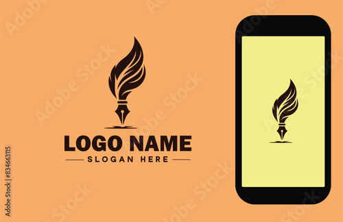 fountain pen icon Ink pen Quill pen Writing pen flat logo sign symbol editable vector