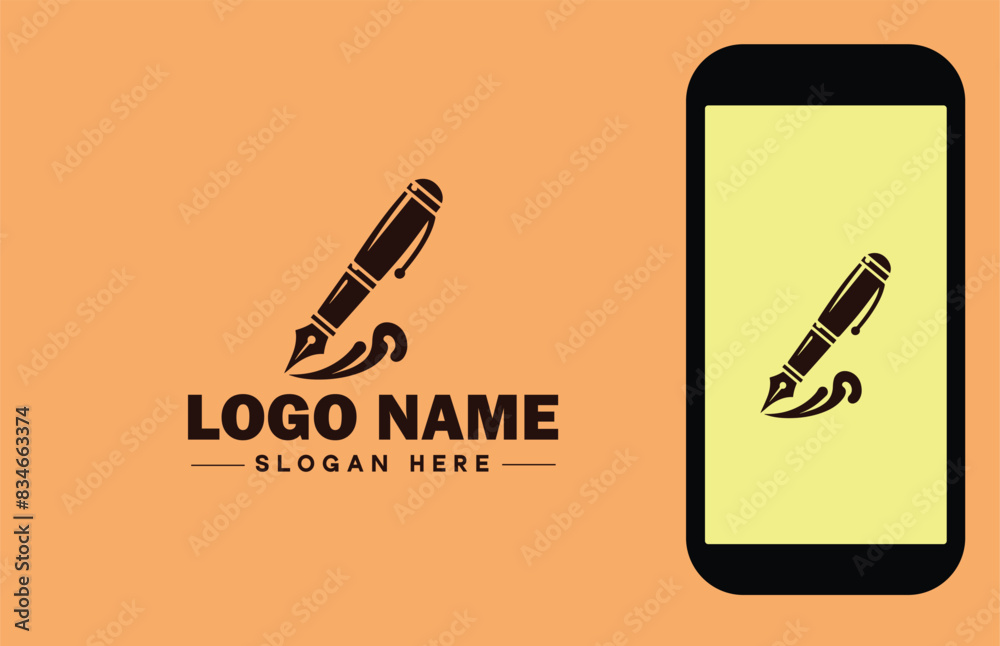 fountain pen icon Ink pen Quill pen Writing pen flat logo sign symbol editable vector