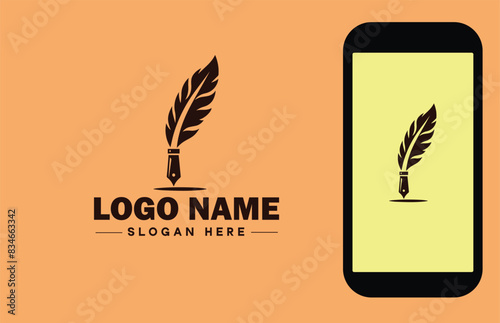 fountain pen icon Ink pen Quill pen Writing pen flat logo sign symbol editable vector