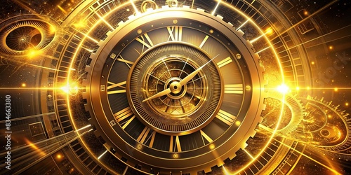 Futuristic technology background with rotating clock hands, time machine, and golden abstract design , clock, technology, futuristic, background, abstract, golden, time machine, , innovation © wasana