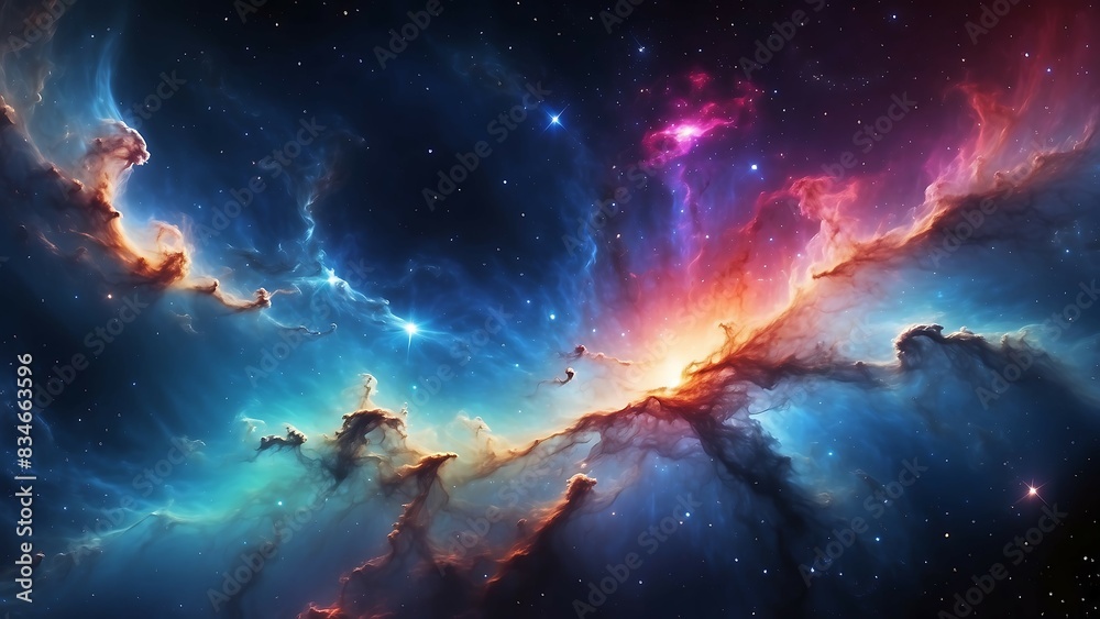 Colorful space galaxy background with vibrant nebula swirling, deep space cosmos