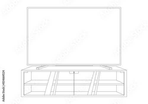 テレビ台にテレビを設置した線画イラスト