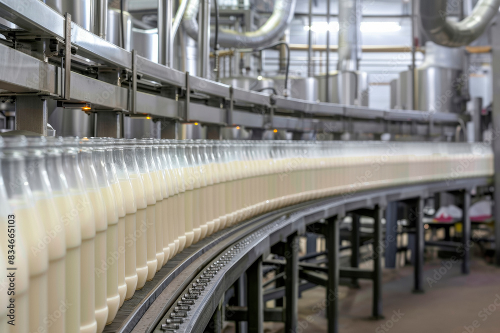 Obraz premium Production line of milk and yogurt at dairy processing plant