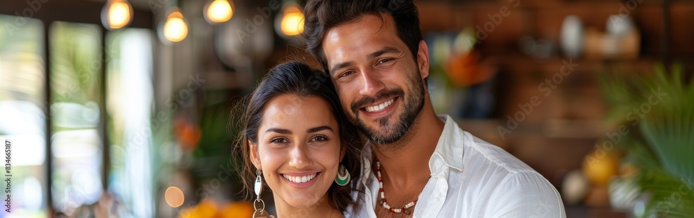A happy young Indian man and woman are smiling for the camera A happy young Indian man and woman are smiling for the camera