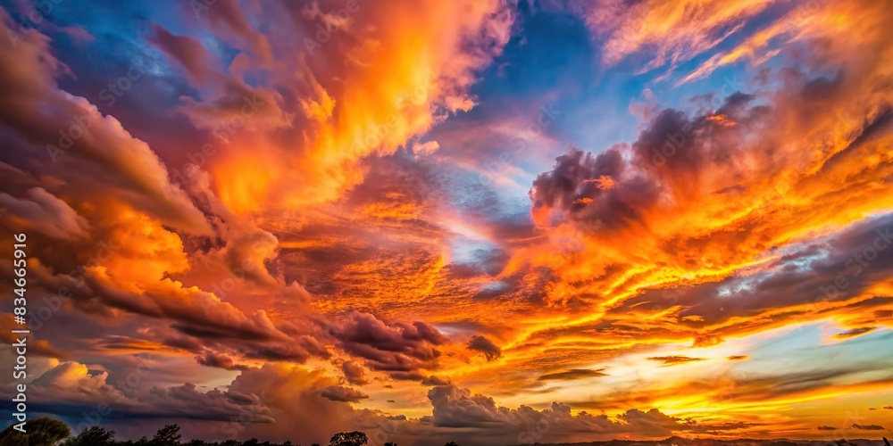 Sunset sky filled with war colors of pink and orange with amazing cloud formations, sunset, sky, war colors, pink, orange, clouds, vibrant, colorful, nature, dramatic, evening, dusk