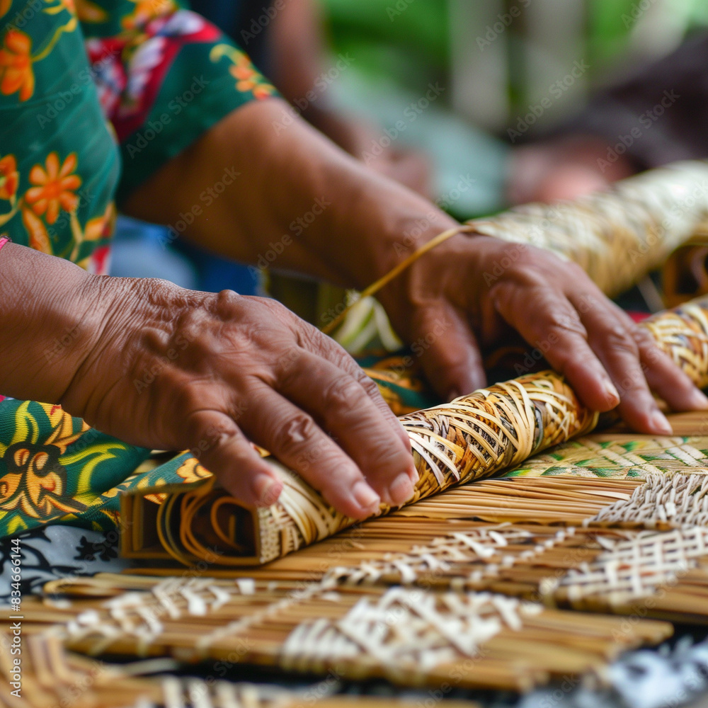 A close-up shot of traditional crafts being made at a local cultural festival A close-up shot of traditional crafts being made at a local cultural festival