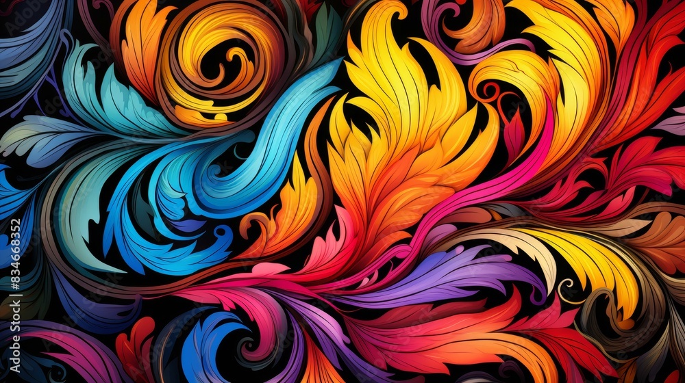 Vibrant batik texture with complex patterns and dynamic colors in highresolution flat illustrations. Vibrant batik texture with complex patterns and dynamic colors in highresolution flat illustrations.