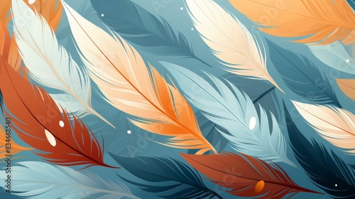 Detailed illustration of an artistic feather design with whimsical details and flat texture for an ethereal appearance.