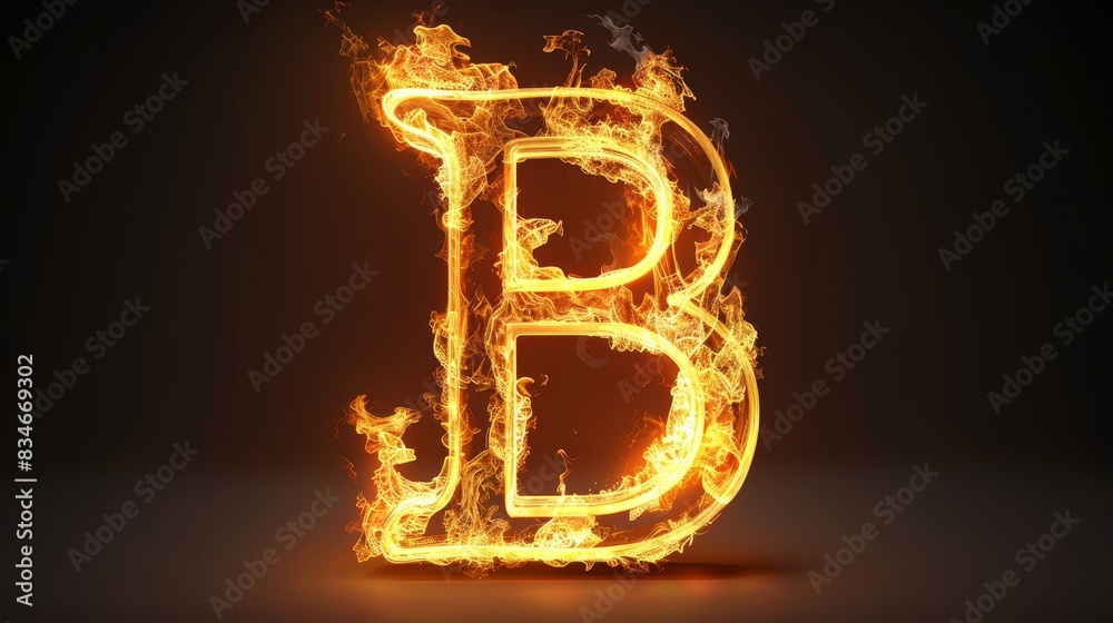 The letter B is shaped like a flame and consists of fire It has a dark background, with the upper right side being black The letter B is shaped like a flame and consists of fire It has a dark background, with the upper right side being black