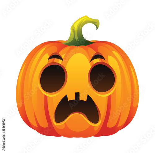 Halloween pumpkin with disappointed face expression. Vector cartoon character illustration