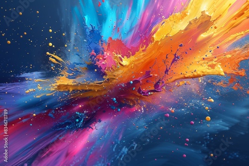 Bold and dramatic 3D render of Fauvist color explosions, with vibrant splashes and dynamic brushstrokes creating a visual feast of color and movement, presented in an immersive 3:2 aspect ratio. photo