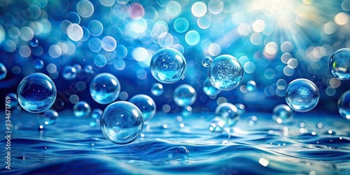 Background of blue water with floating bubbles and blurred bubble bokeh , abstract, blue, water, bubbles, background, bokeh, texture, floating, underwater, marine, aqua, serene, peaceful photo