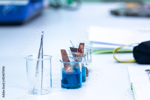 Electroplating experiment in chemistry laboratory.