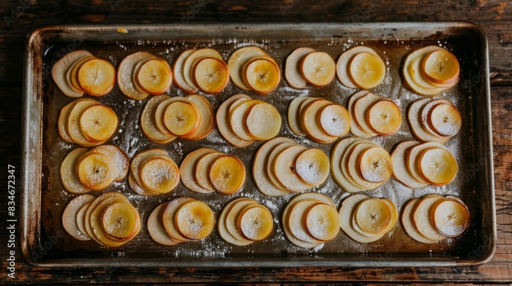 A pan filled with sliced oranges sits atop a wooden table Nearby, a bowl of seasoning is placed A cup of oranges rests on the same table A pan filled with sliced oranges sits atop a wooden table Nearby, a bowl of seasoning is placed A cup of oranges rests on the same table