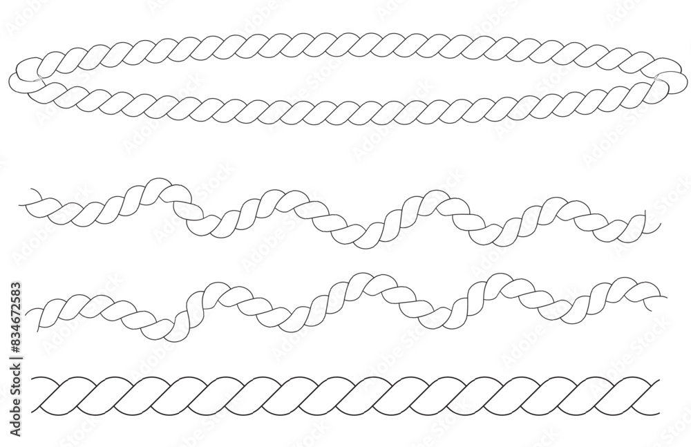 Different-thickness ropes set for decoration. Vector isolated on white background. Different-thickness ropes set for decoration. Vector isolated on white background.