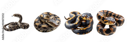 Collection of snake isolated on transparent background. Set of symbol 2025 years snake. Generated Ai photo