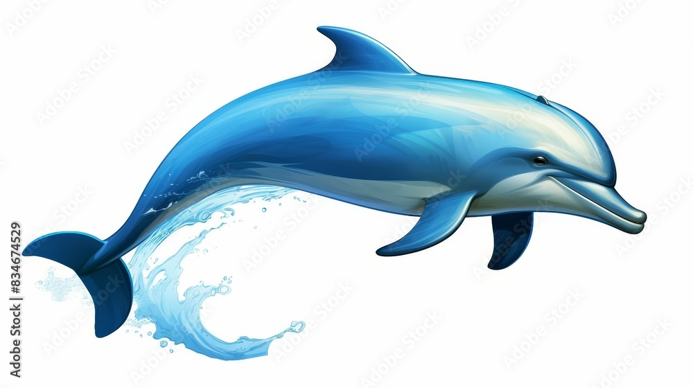 Obraz premium Detailed illustration of a playful dolphin in high resolution art, showcasing realistic depiction and dynamic movement in ocean life.