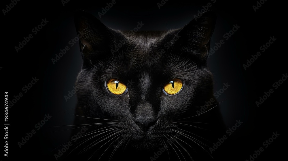 Obraz premium Stunning black cat with golden eyes, mystery and elegance captured in highresolution background, exuding feline presence.