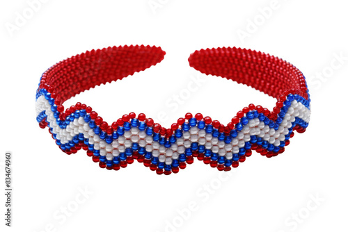 A red, white and blue beaded headband photo