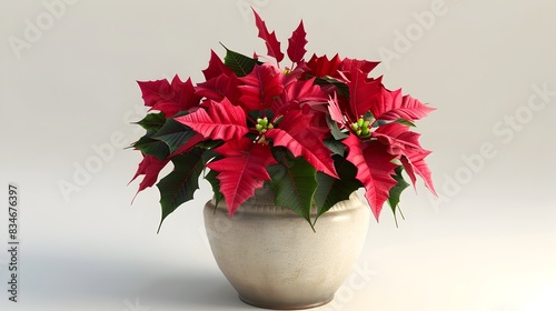 Festive Poinsettia Flower in Classic Ceramic Pot Centerpiece Display