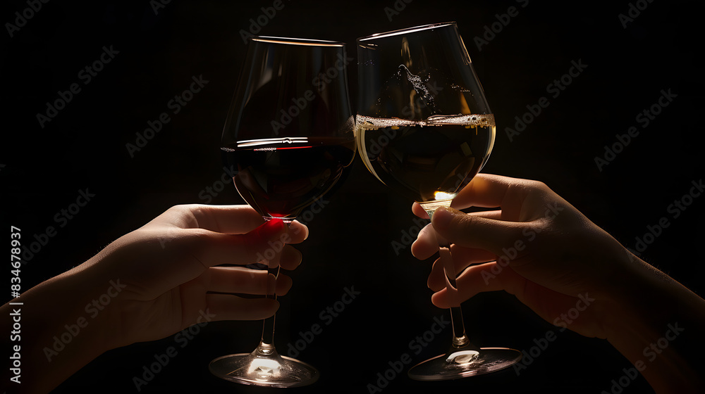 Nighttime toast, wine, and glasses with hands and businesspeople, deadline celebration with partnership. Alcohol, party, winning, cheers, overtime, late work, and meeting Nighttime toast, wine, and glasses with hands and businesspeople, deadline celebration with partnership. Alcohol, party, winning, cheers, overtime, late work, and meeting