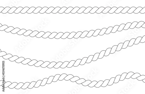  Different-thickness ropes set for decoration. Vector isolated on white background.