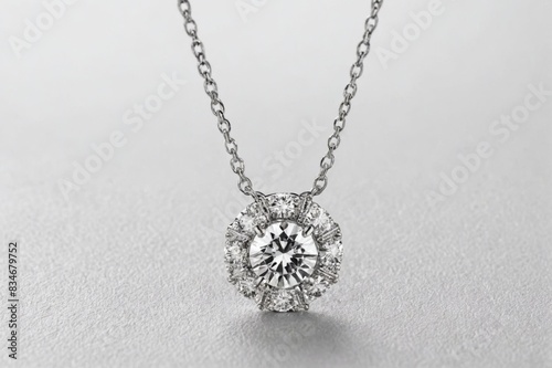 Stylish white gold necklace with diamonds on a white background.