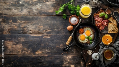 Classic English Breakfast: Savor Eggs, Sausage, Beans, Coffee & Pancakes