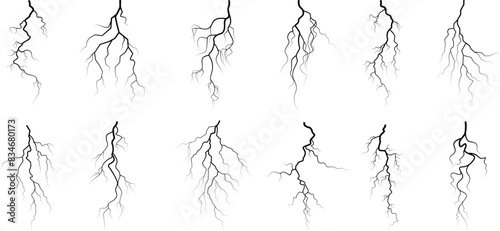 Vector lightning silhouettes set. Thunderstorm design. Vector illustration 