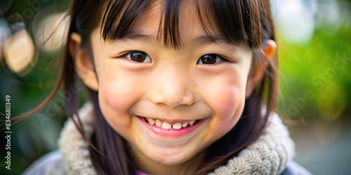Close up portrait of a young Japanese girl with a happy smile, happy, smile, portrait, Japanese, girl, young, close up, Asian © Sompong