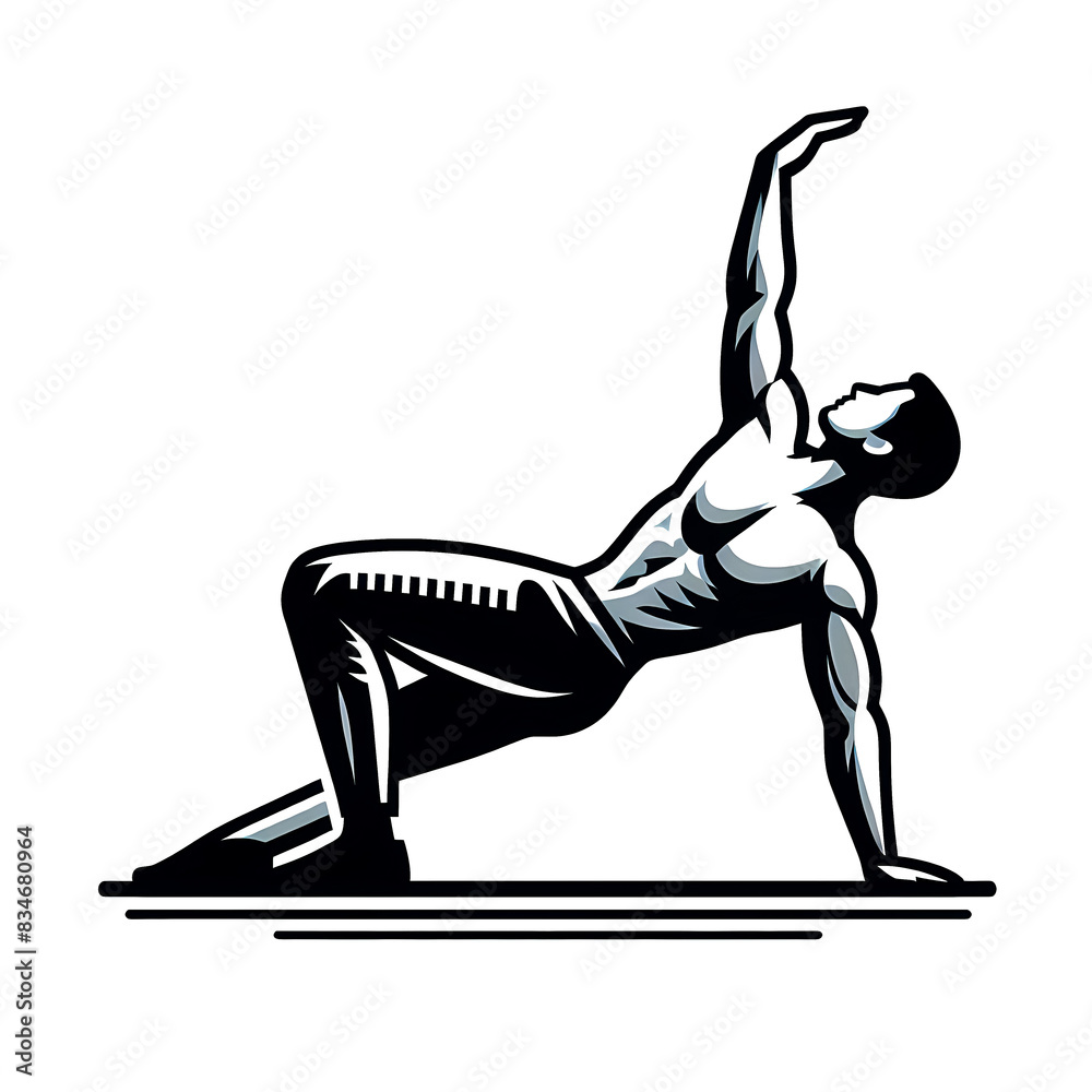 Isolated black and white vector illustration of male gymnast practicing gymnastics on white background, minimalist style. Isolated black and white vector illustration of male gymnast practicing gymnastics on white background, minimalist style.