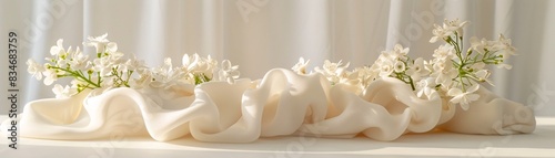 Textured fabric with soft folds and floral sunlight shadows, ideal for text placement