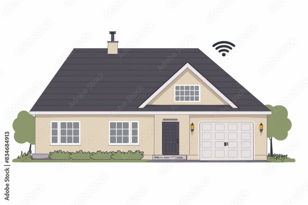 Illustration of a small smart home with connected devices, blending traditional design with modern technology Illustration of a small smart home with connected devices, blending traditional design with modern technology