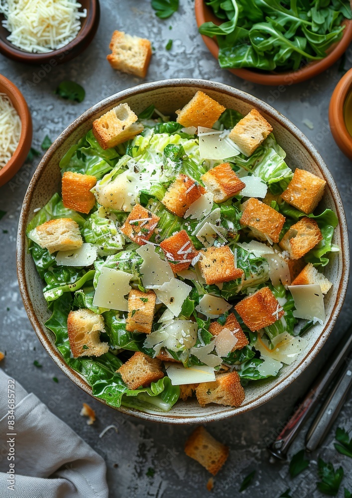 Caesar Salad - Fresh Caesar salad with croutons, Parmesan, and Caesar dressing. Caesar Salad - Fresh Caesar salad with croutons, Parmesan, and Caesar dressing.