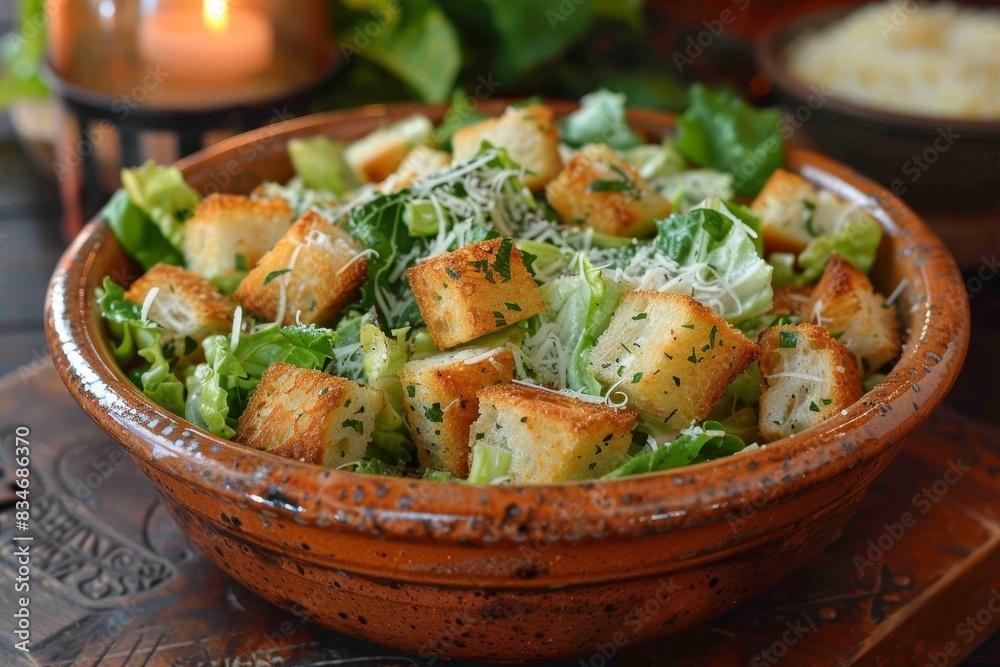 Caesar Salad - Fresh Caesar salad with croutons, Parmesan, and Caesar dressing. Caesar Salad - Fresh Caesar salad with croutons, Parmesan, and Caesar dressing.