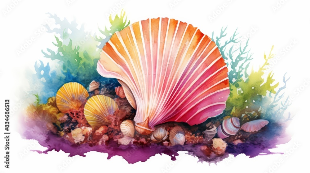 A watercolor of a scallop A watercolor of a scallop