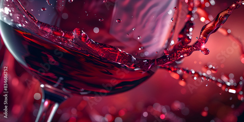 Closeup of a glass of red wine capturing its nuanced tones, Luxury wine pouring into elegant glass reflecting celebration. 