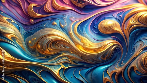 Vibrant abstract fluid art featuring swirling blue, pink, and gold liquid marble patterns on a modern, dynamic, and mesmerizing background ideal for interior design.