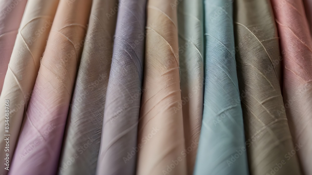 Obraz premium a row of different fabrics of grey, light purple, blue, and light orange. abstract pattern wallpaper