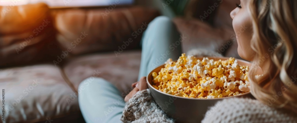 Lofi Chill Girl Enjoying A Cozy Movie Night With Popcorn