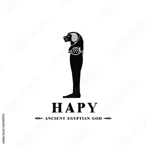 Silhouette of the Iconic ancient Egyptian god hapy, Middle Eastern god Logo for Modern Use