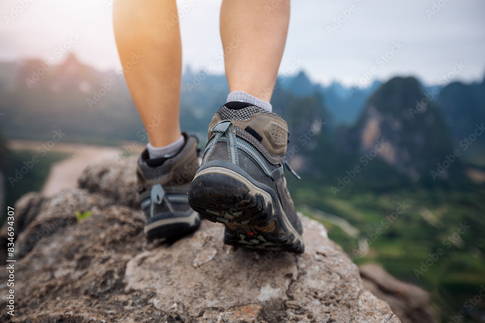 Climbing to the top of mountain and enjoy beautiful landscape of yangshuo county, China