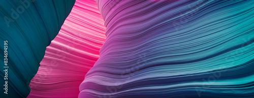 3D Rendered Cave with Purple and Turquoise Wavy Forms.